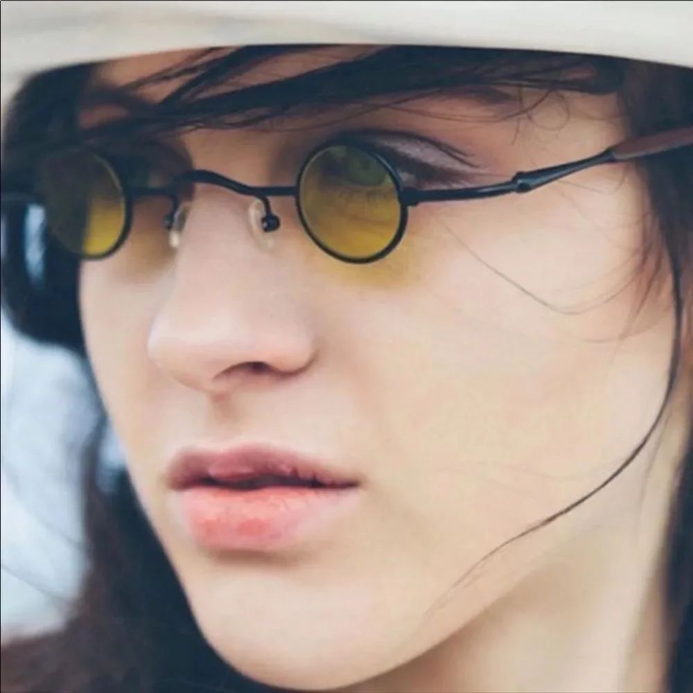 Yellow Mini Round Lens Metal Frame Sunglasses NWT